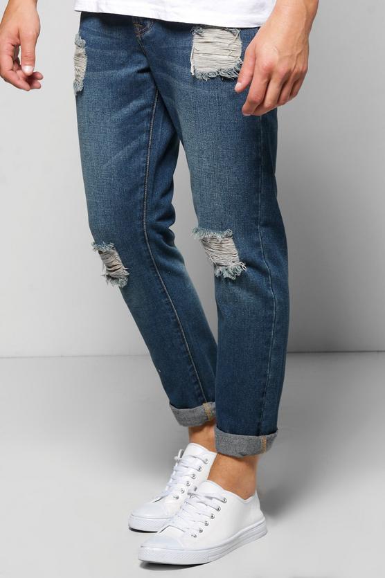 Slim Fit Ripped Denim Jeans